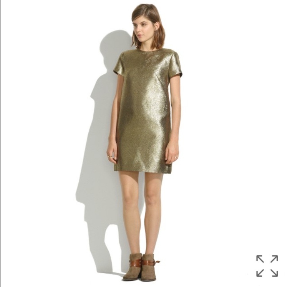 Madewell gold shimmer tshirt dress, sz 0